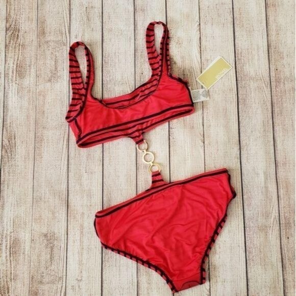 Michael Kors Nautical Stripe Cut Out Chain Accent Monoki Red/Navy Size 10 - Picture 9 of 12